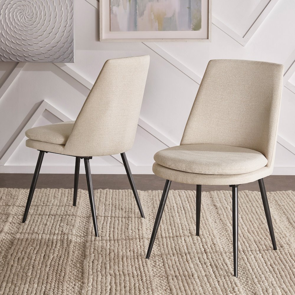 Set of 2, Iron Grey Finish Metal Beige Chenille Dining Chair. Picture 1