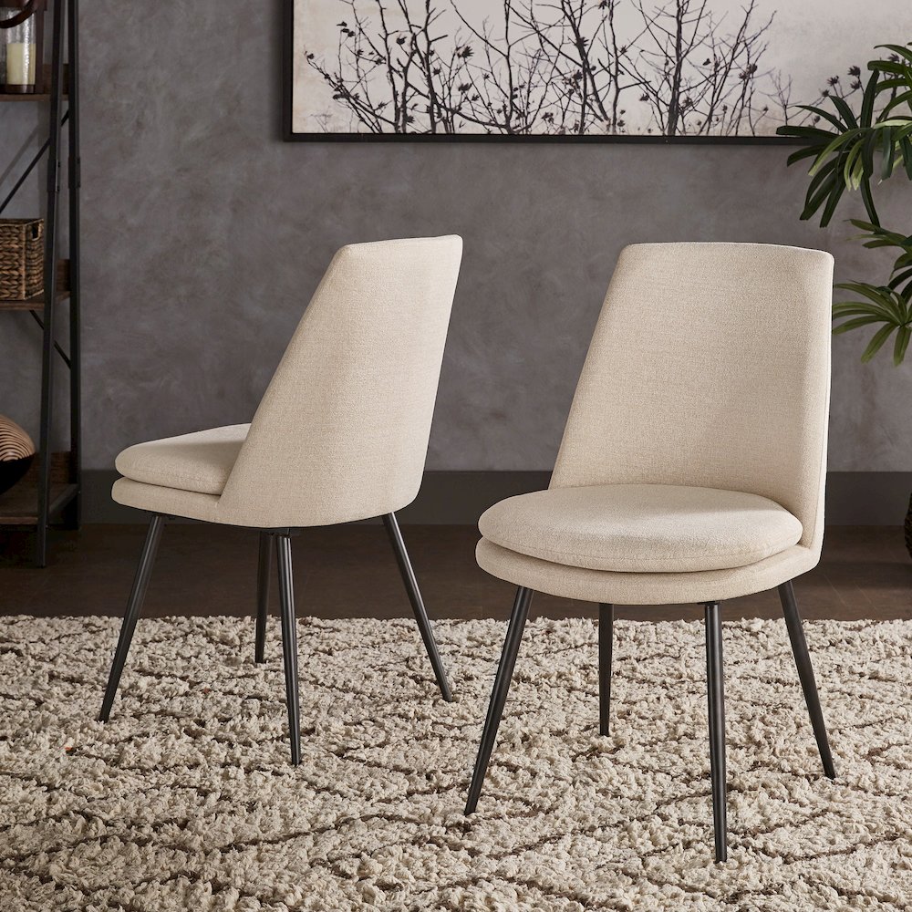 Set of 2, Iron Grey Finish Metal Beige Chenille Dining Chair. Picture 2