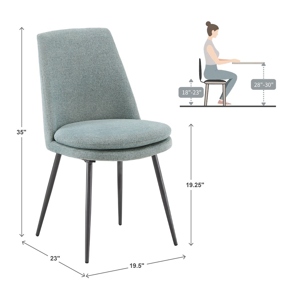 Set of 2, Iron Grey Finish Metal Blue Chenille Dining Chair. Picture 4