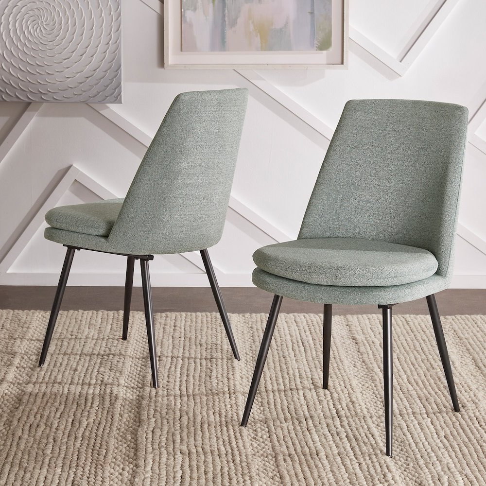Set of 2, Iron Grey Finish Metal Blue Chenille Dining Chair. Picture 1