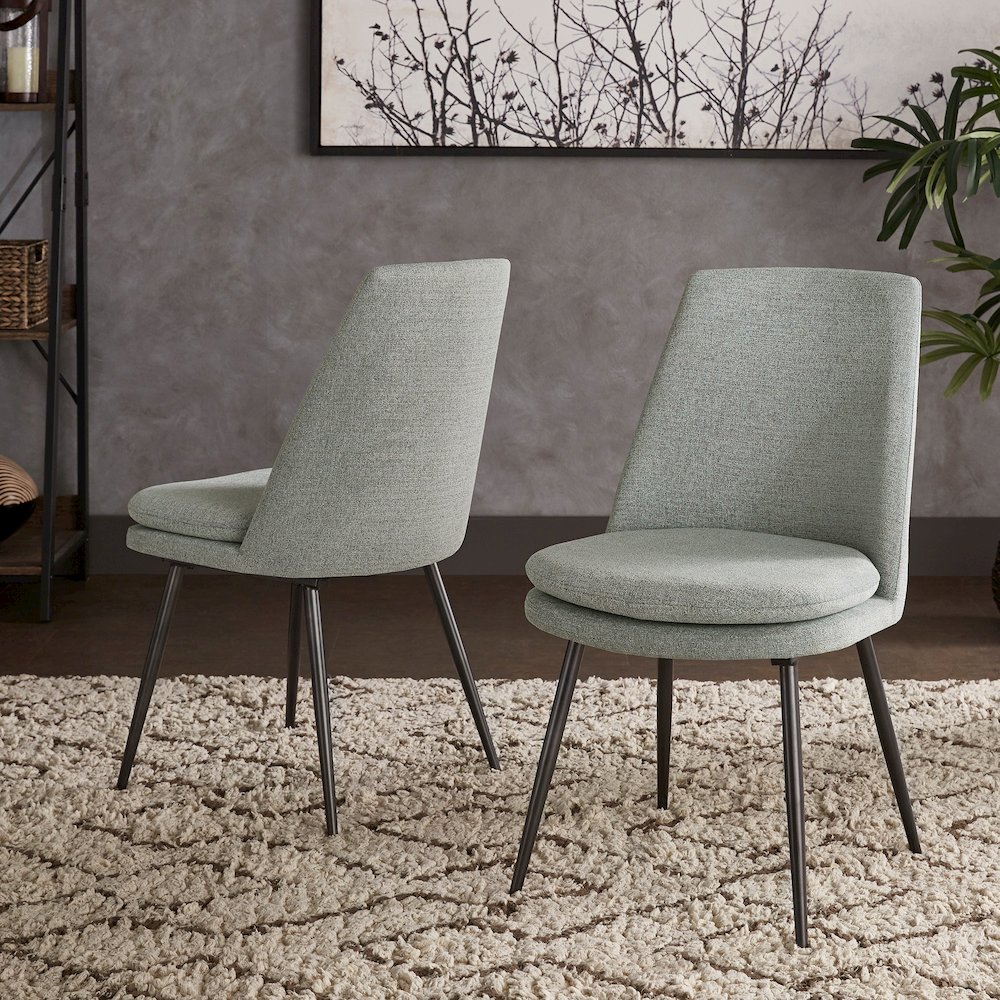 Set of 2, Iron Grey Finish Metal Blue Chenille Dining Chair. Picture 2