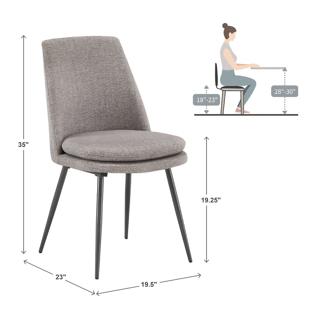 Set of 2, Iron Grey Finish Metal Dark Grey Chenille Dining Chair. Picture 4
