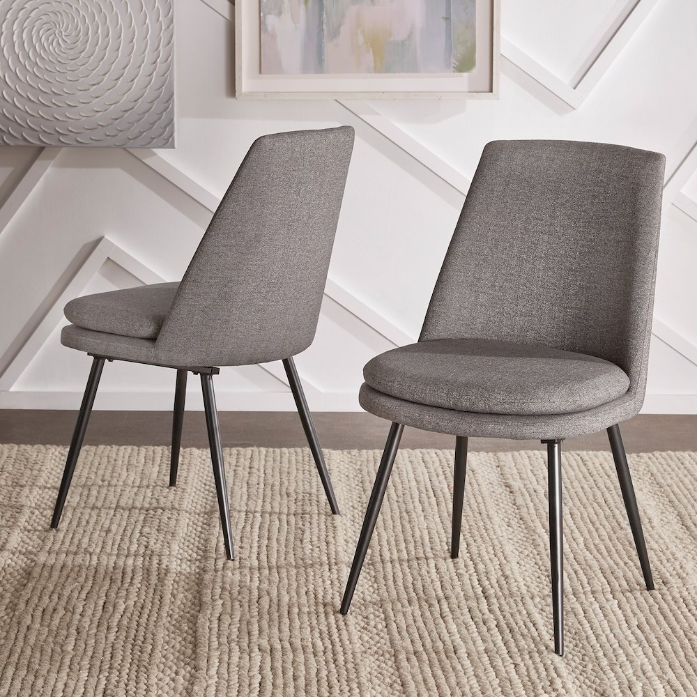 Set of 2, Iron Grey Finish Metal Dark Grey Chenille Dining Chair. Picture 1