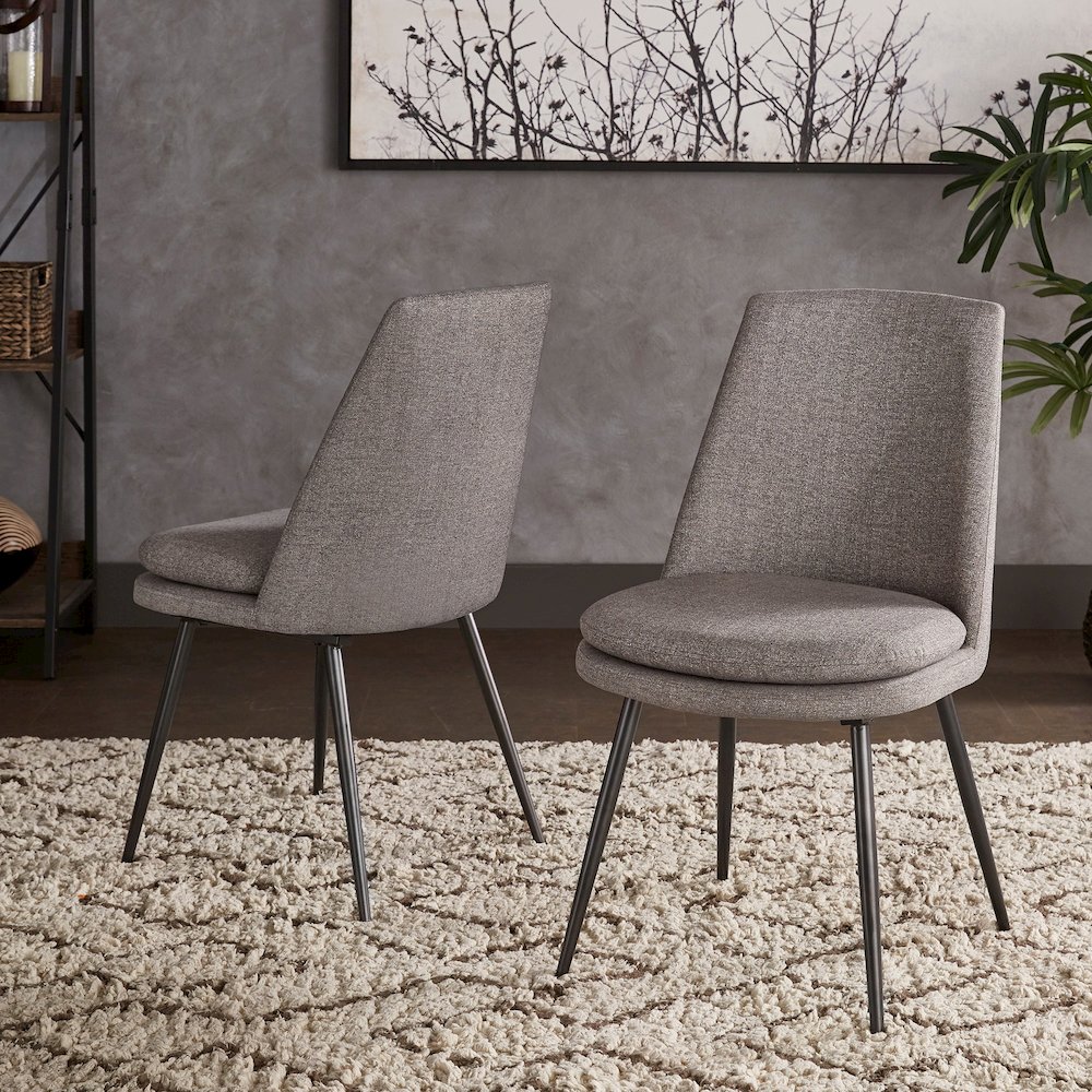 Set of 2, Iron Grey Finish Metal Dark Grey Chenille Dining Chair. Picture 2