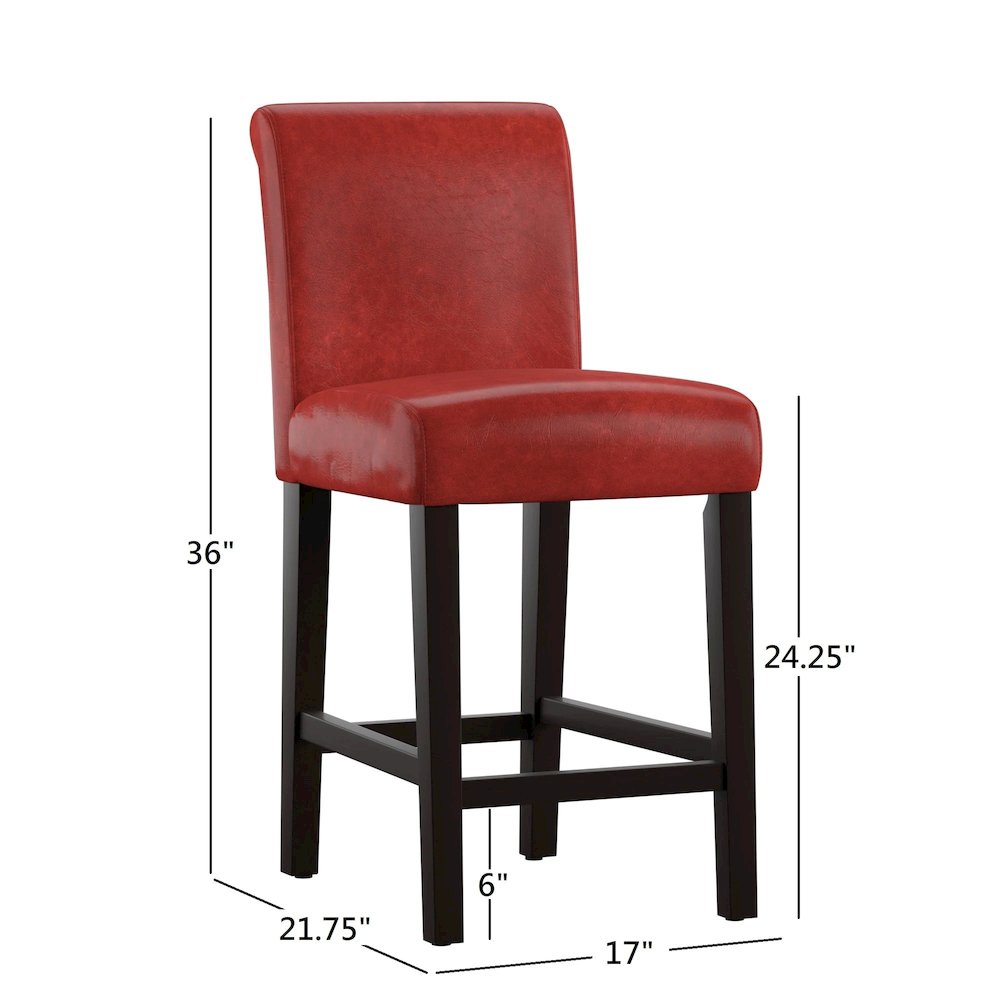 Set of 2, Warm Red Vinyl Counter Height Chair. Picture 2