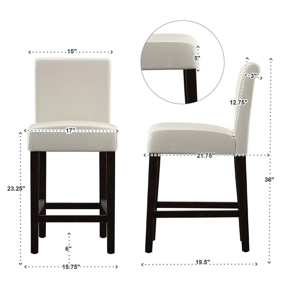 Set of 2, White Vinyl Counter Height Chair. Picture 2