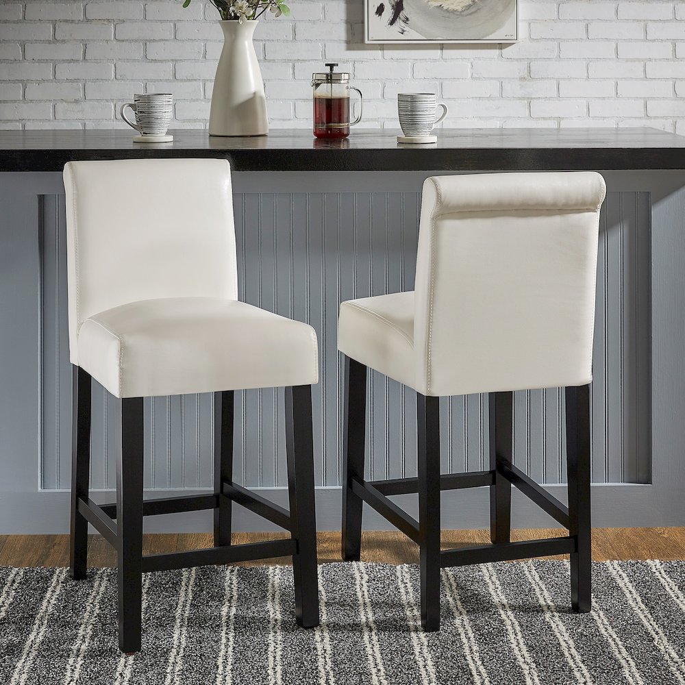 Set of 2, White Vinyl Counter Height Chair. Picture 1