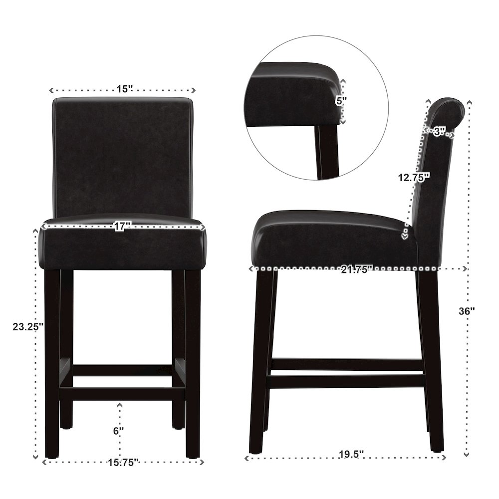 Set of 2, Dark Brown Vinyl Counter Height Chair. Picture 2