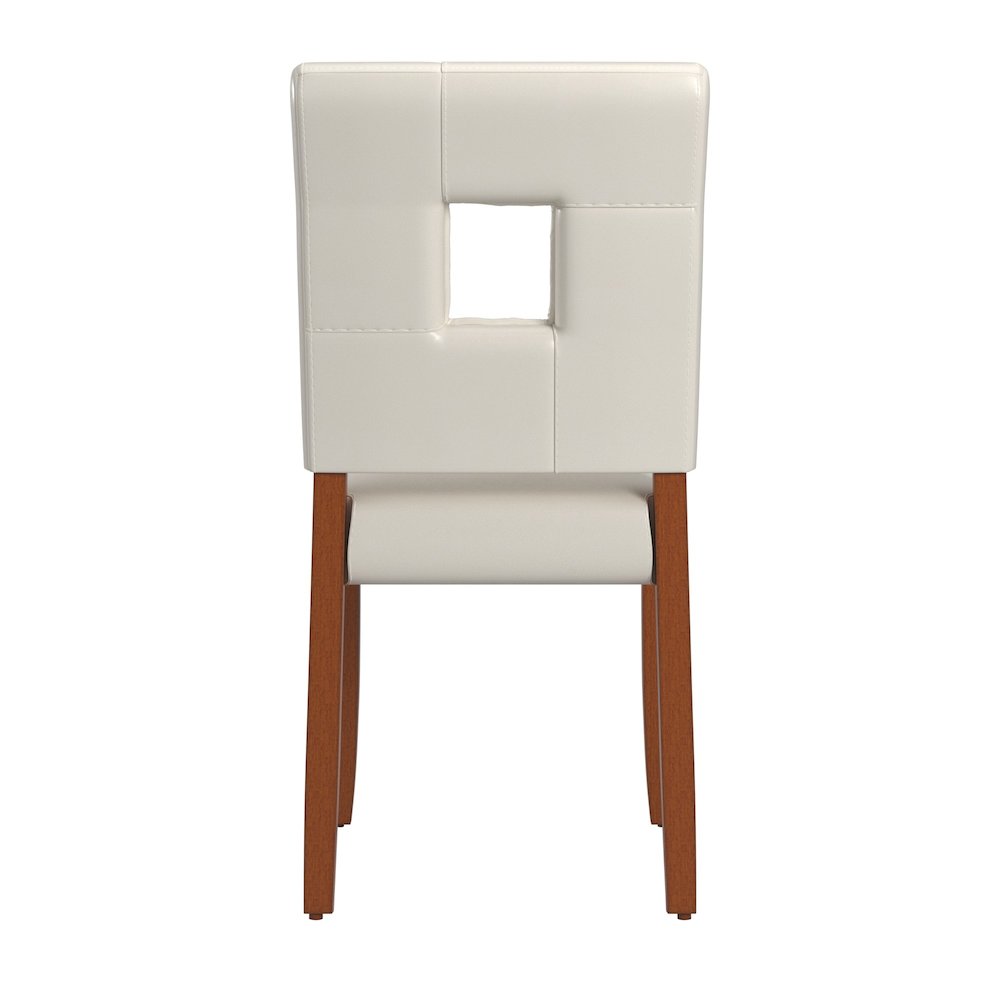 Set of 2, Cherry Finish  White Vinyl Side Chair. Picture 4