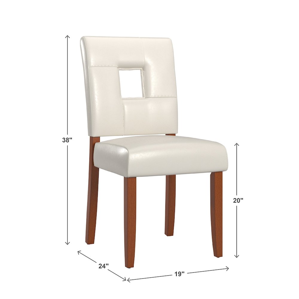Set of 2, Cherry Finish  White Vinyl Side Chair. Picture 2