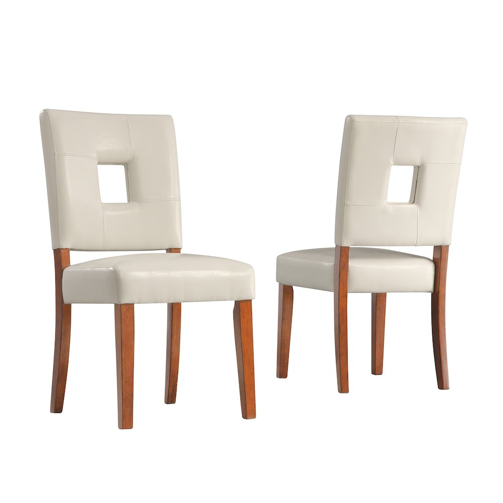 Set of 2, Cherry Finish  White Vinyl Side Chair. Picture 5