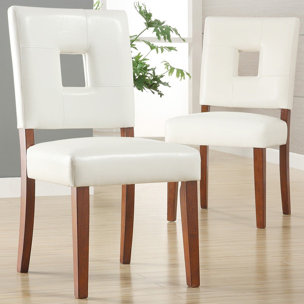 Set of 2, Cherry Finish  White Vinyl Side Chair. Picture 1