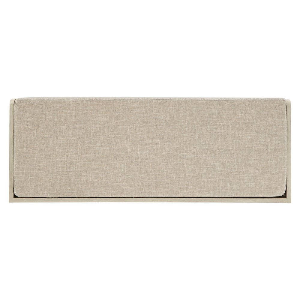 Antique White Finish Storage Bench With Beige Linen Cushion. Picture 6