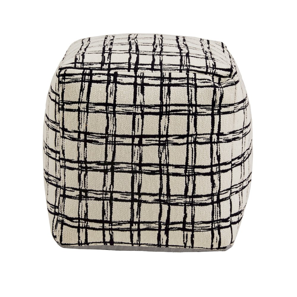 Cube Pouf With Ivory & Black Plaid Pattern Fabric. Picture 4