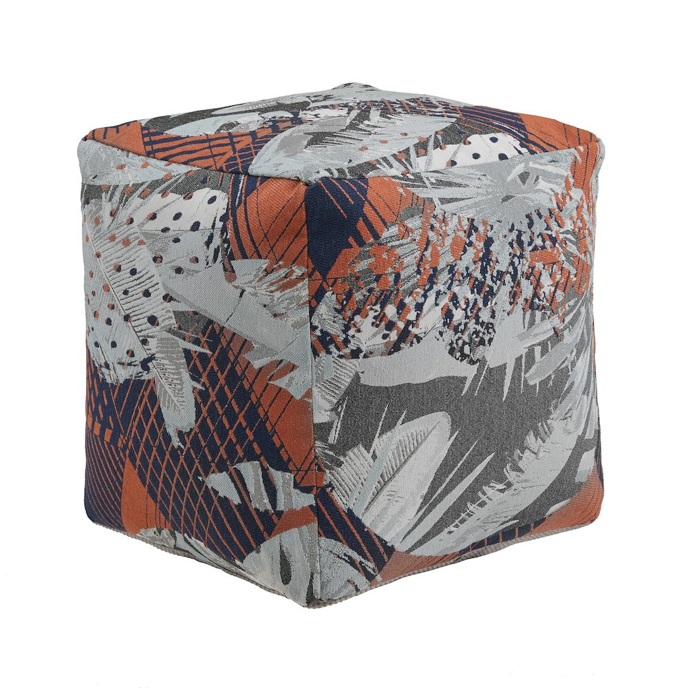 Cube Pouf With Multicolored Abstract Pattern Fabric. Picture 5
