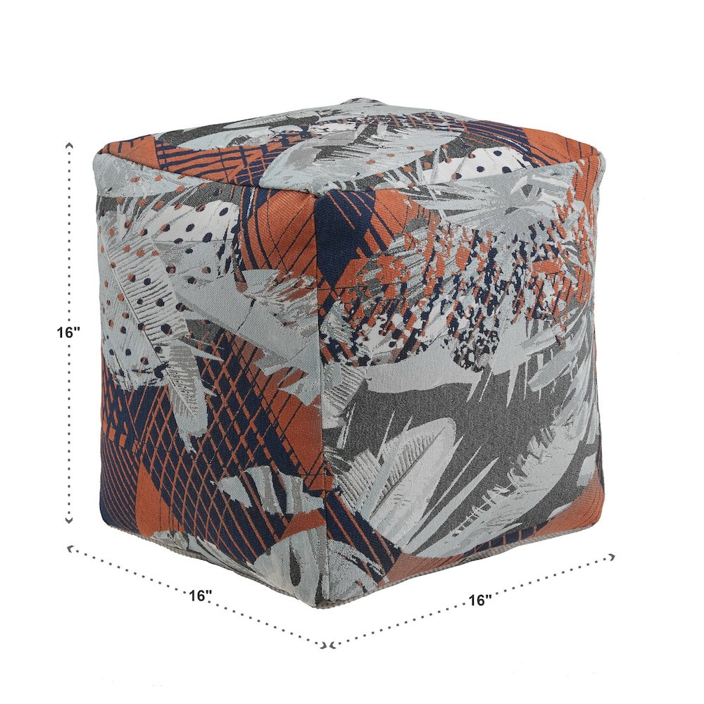 Cube Pouf With Multicolored Abstract Pattern Fabric. Picture 3