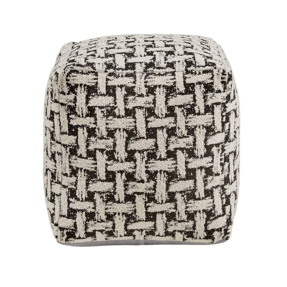 Cube Pouf With White & Black Weaved Pattern Fabric. Picture 4