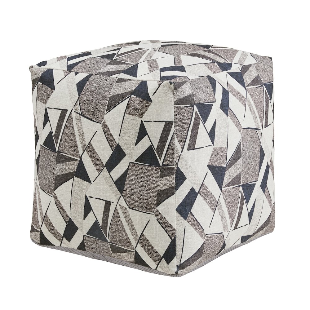 Cube Pouf With Blue & Grey Tone Geometric Pattern Fabric. Picture 5