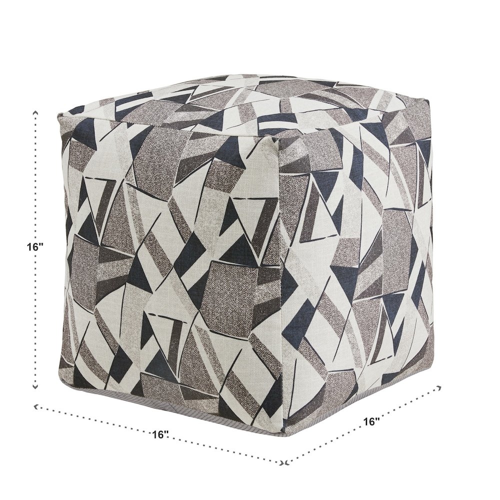 Cube Pouf With Blue & Grey Tone Geometric Pattern Fabric. Picture 3