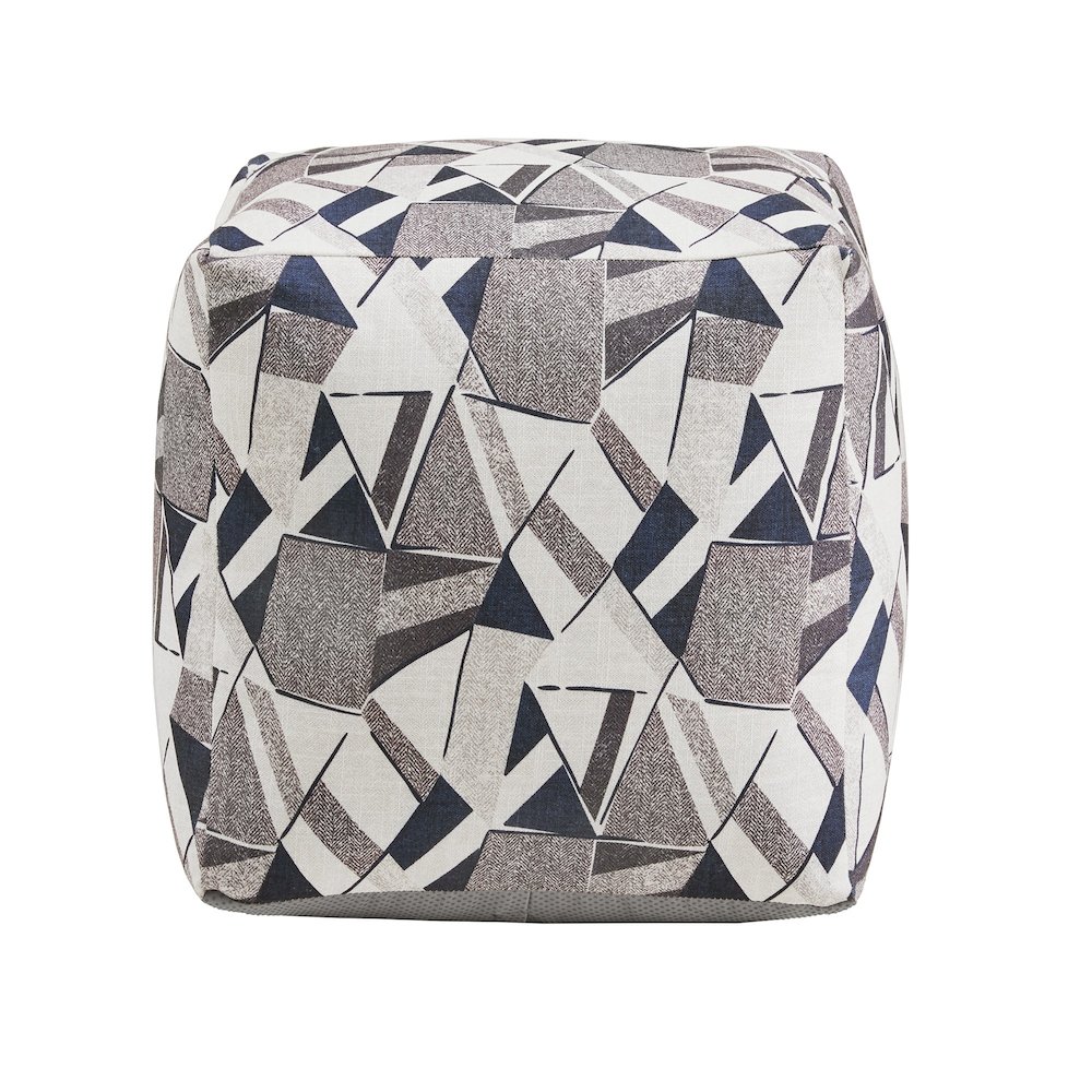 Cube Pouf With Blue & Grey Tone Geometric Pattern Fabric. Picture 4