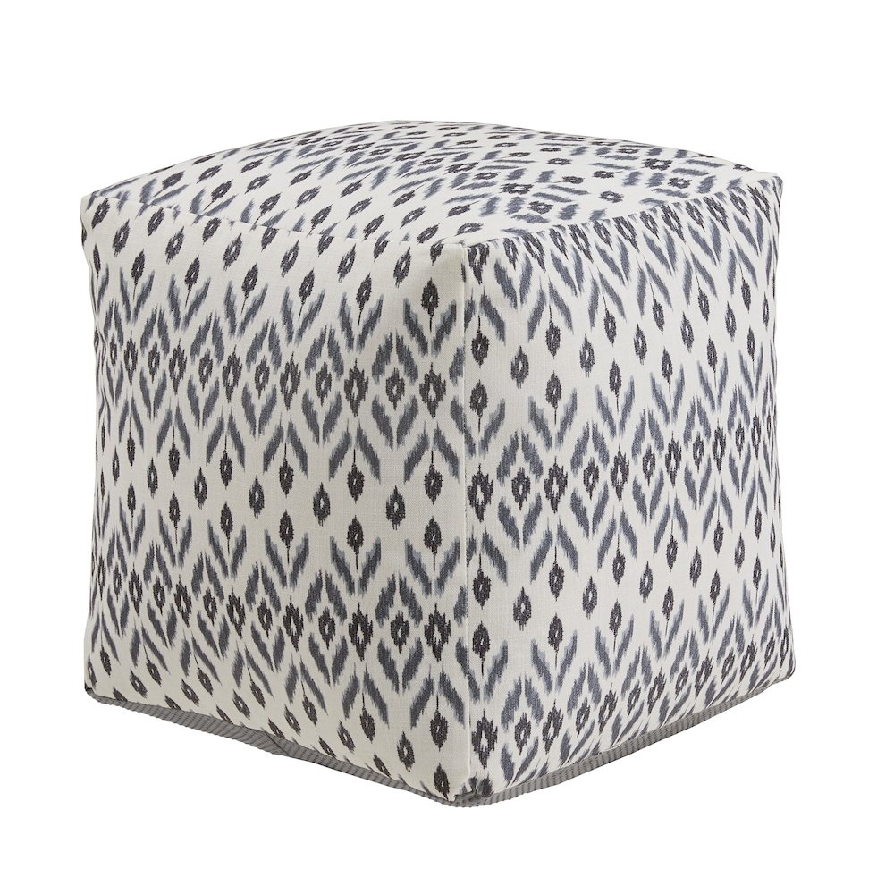 Cube Pouf With Ivory & Blue Abstract Diamond Pattern Fabric. Picture 5