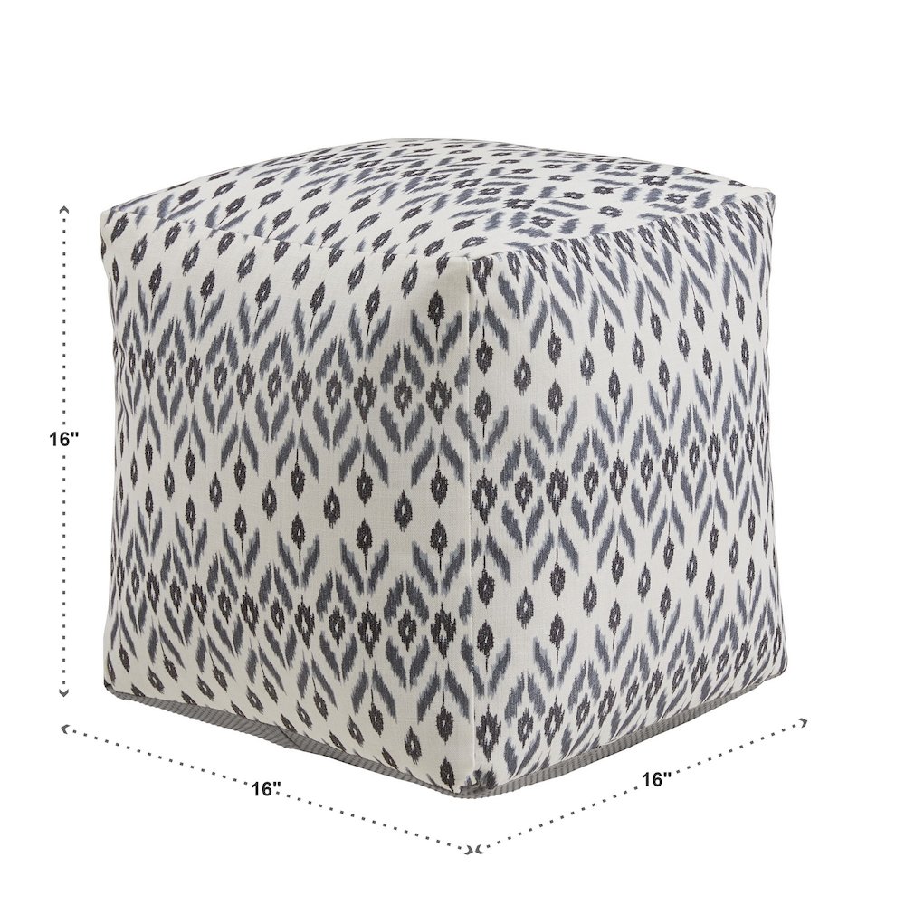 Cube Pouf With Ivory & Blue Abstract Diamond Pattern Fabric. Picture 3
