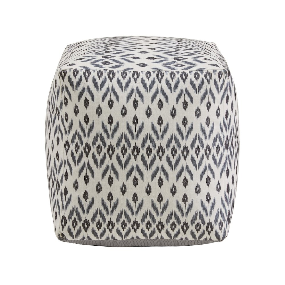 Cube Pouf With Ivory & Blue Abstract Diamond Pattern Fabric. Picture 4