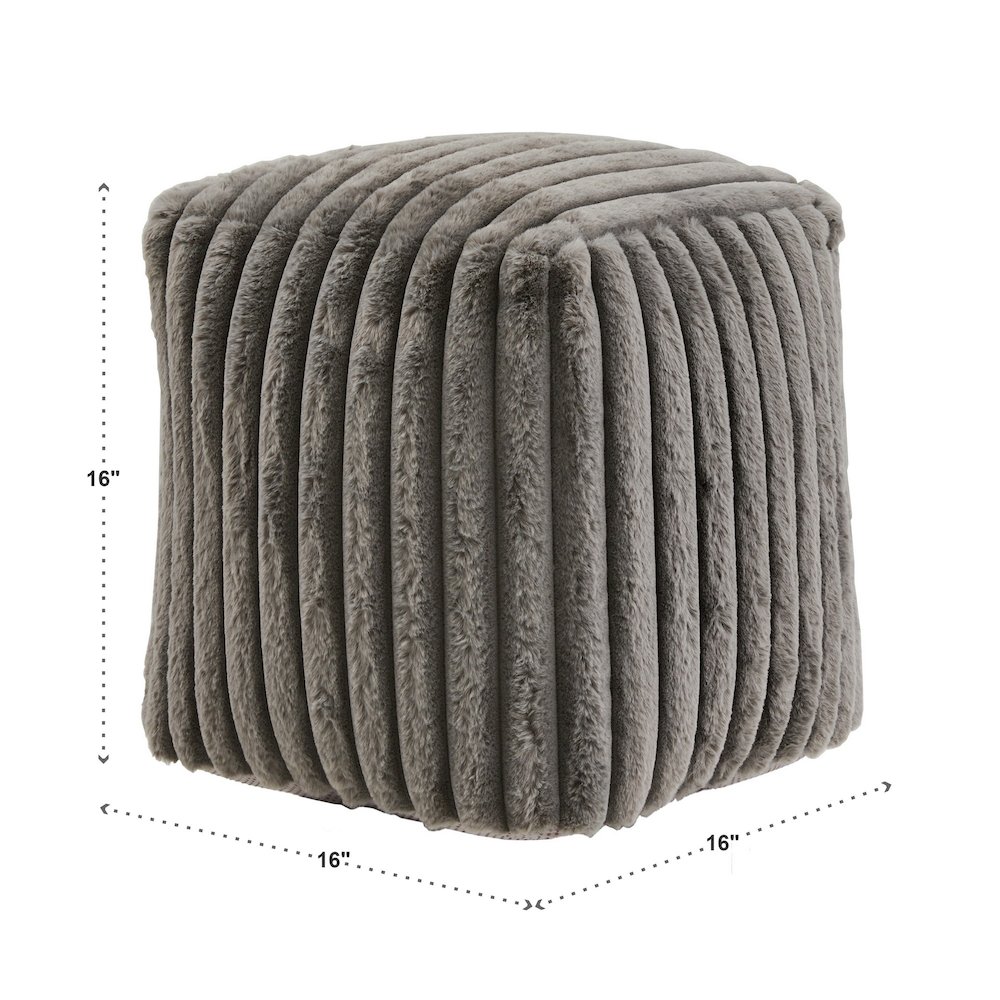 Cube Pouf With Dark Grey Channel Furry Fabric. Picture 3