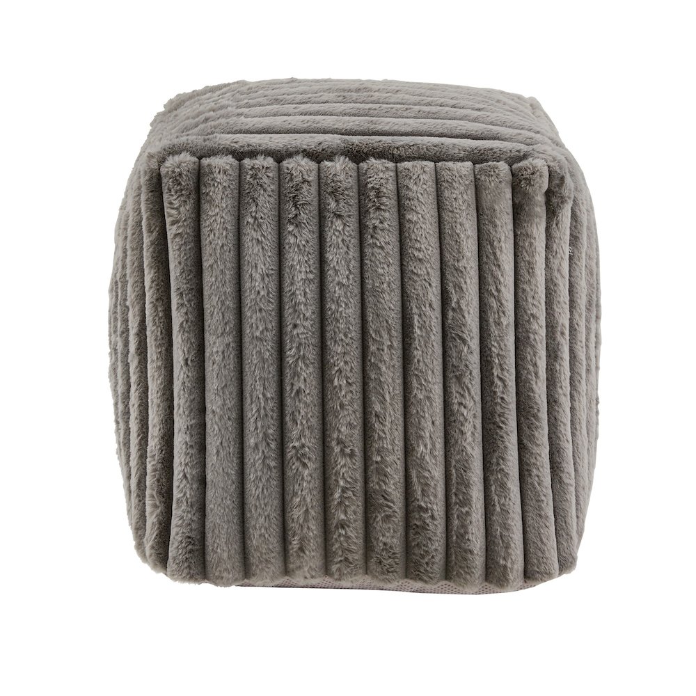 Cube Pouf With Dark Grey Channel Furry Fabric. Picture 4