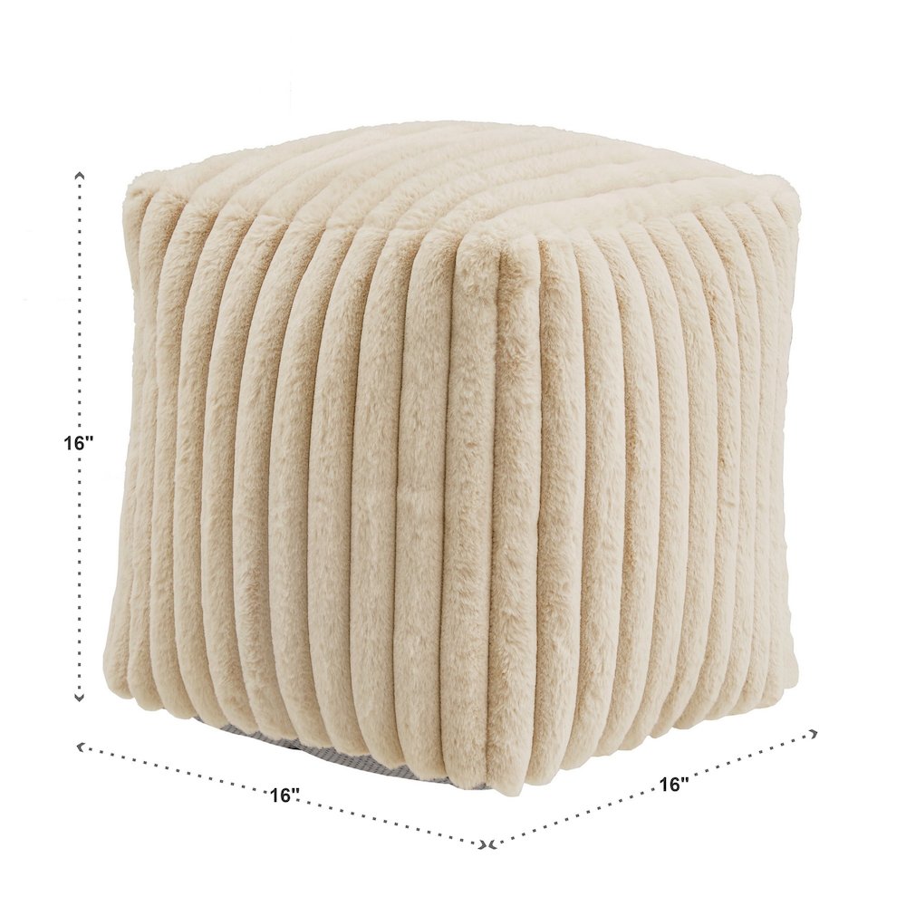 Cube Pouf With Taupe Channel Furry Fabric. Picture 3