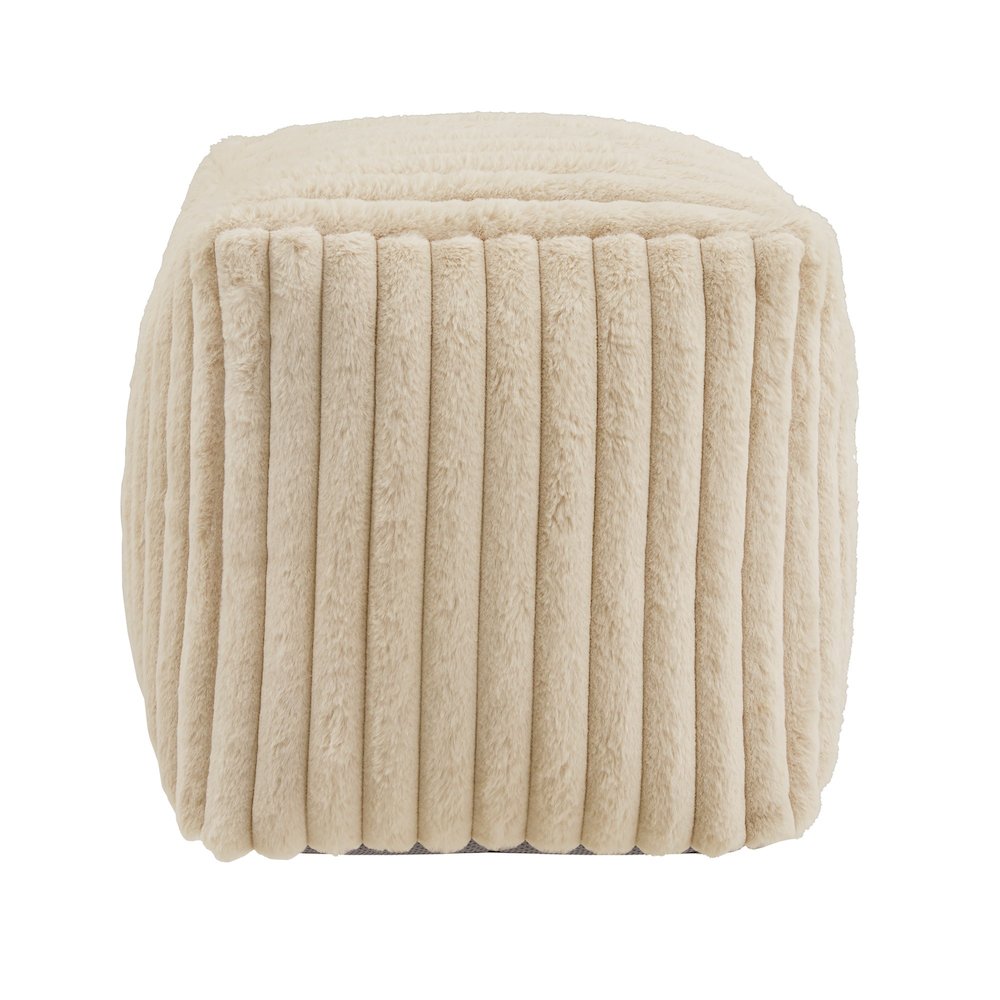 Cube Pouf With Taupe Channel Furry Fabric. Picture 4