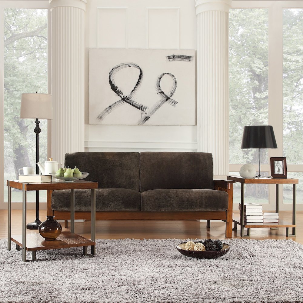 Dark Brown Champion Fabric Mission  Sofa. Picture 2