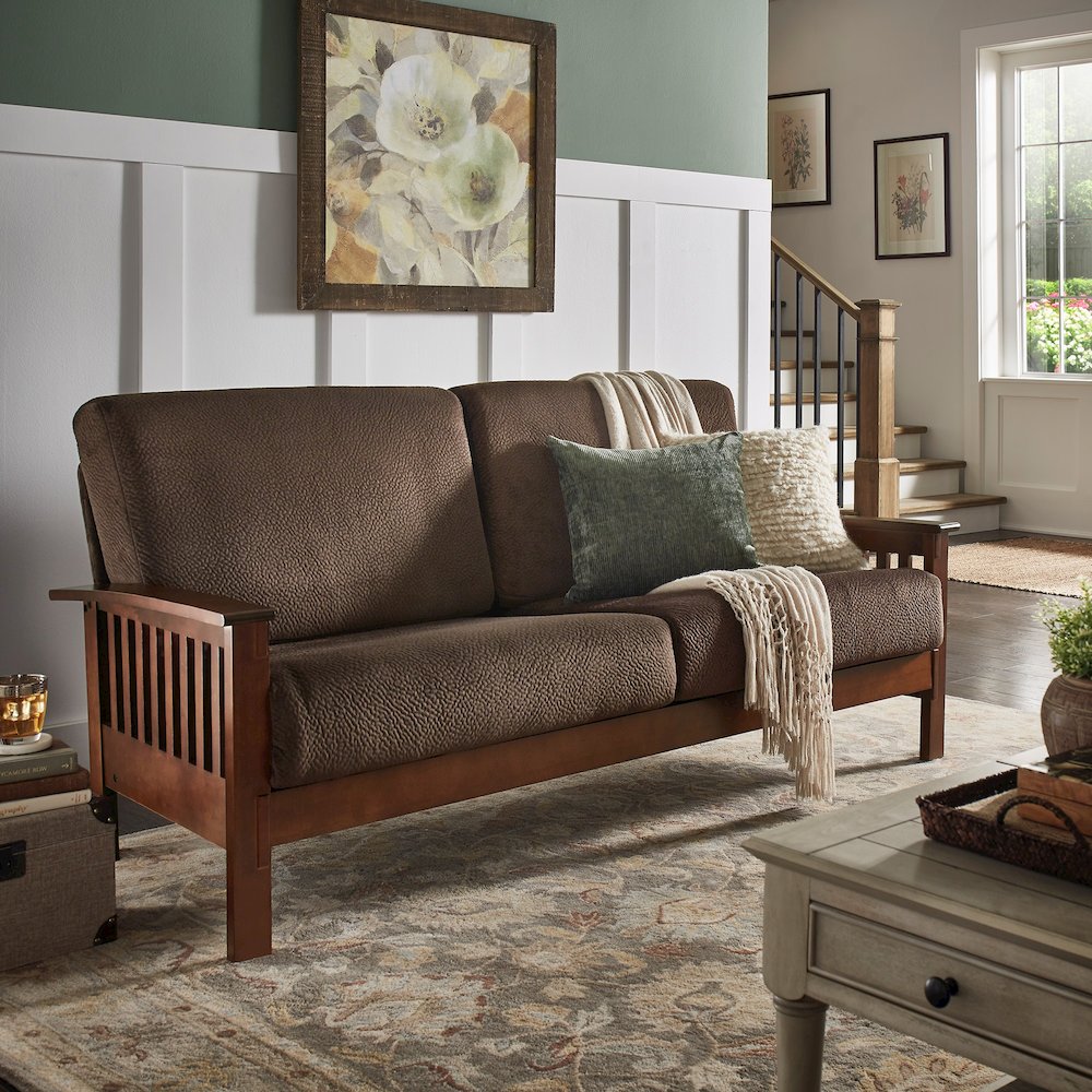 Dark Brown Champion Fabric Mission  Sofa. Picture 3