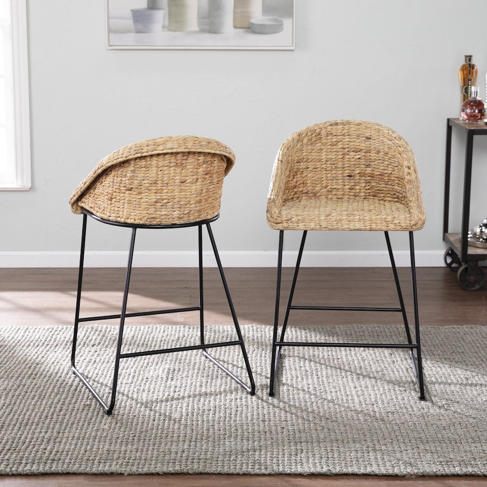 Landrine Water Hyacinth Counter Stools – 2pc Set. Picture 2