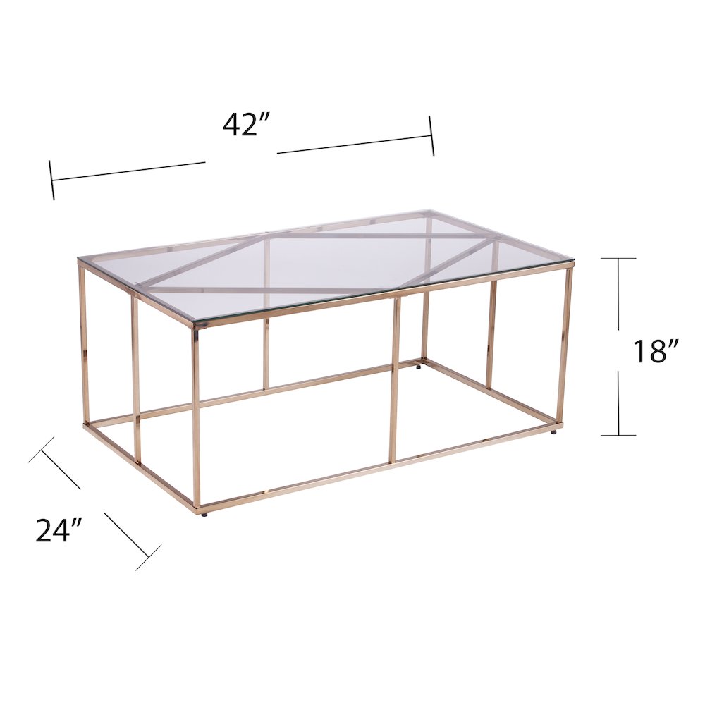 Nicholance Contemporary Glass-Top Cocktail Table in Gold Color. Picture 6