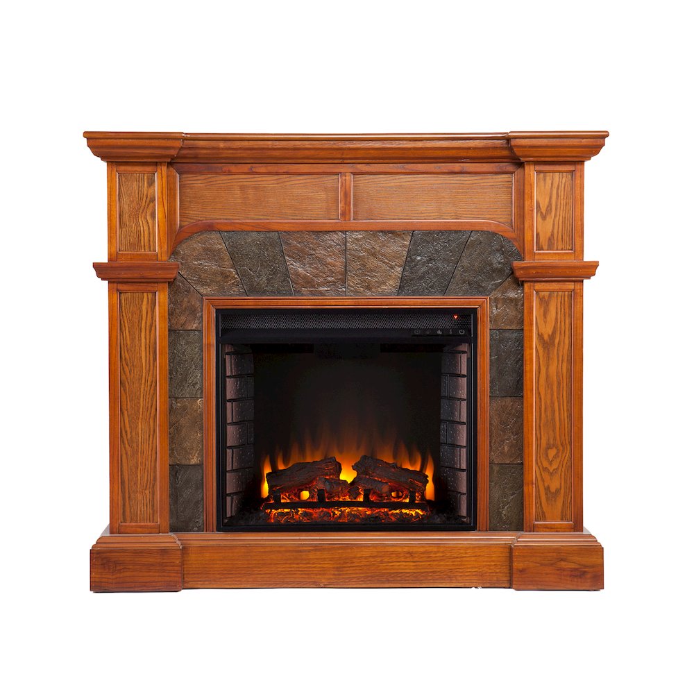 Cartwright Corner Convertible Electric Fireplace in Brown Color. Picture 2