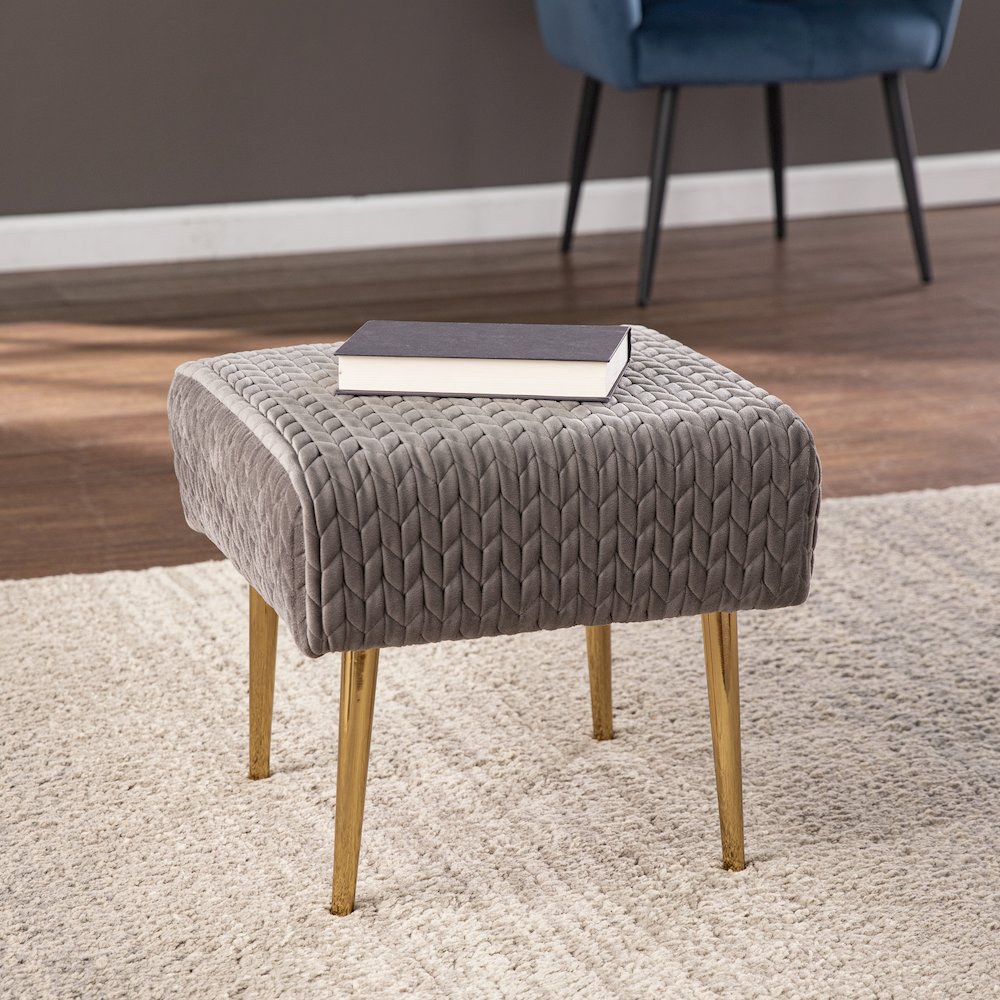 Medlana Woven Upholstered Ottoman in Grey Color. Picture 3