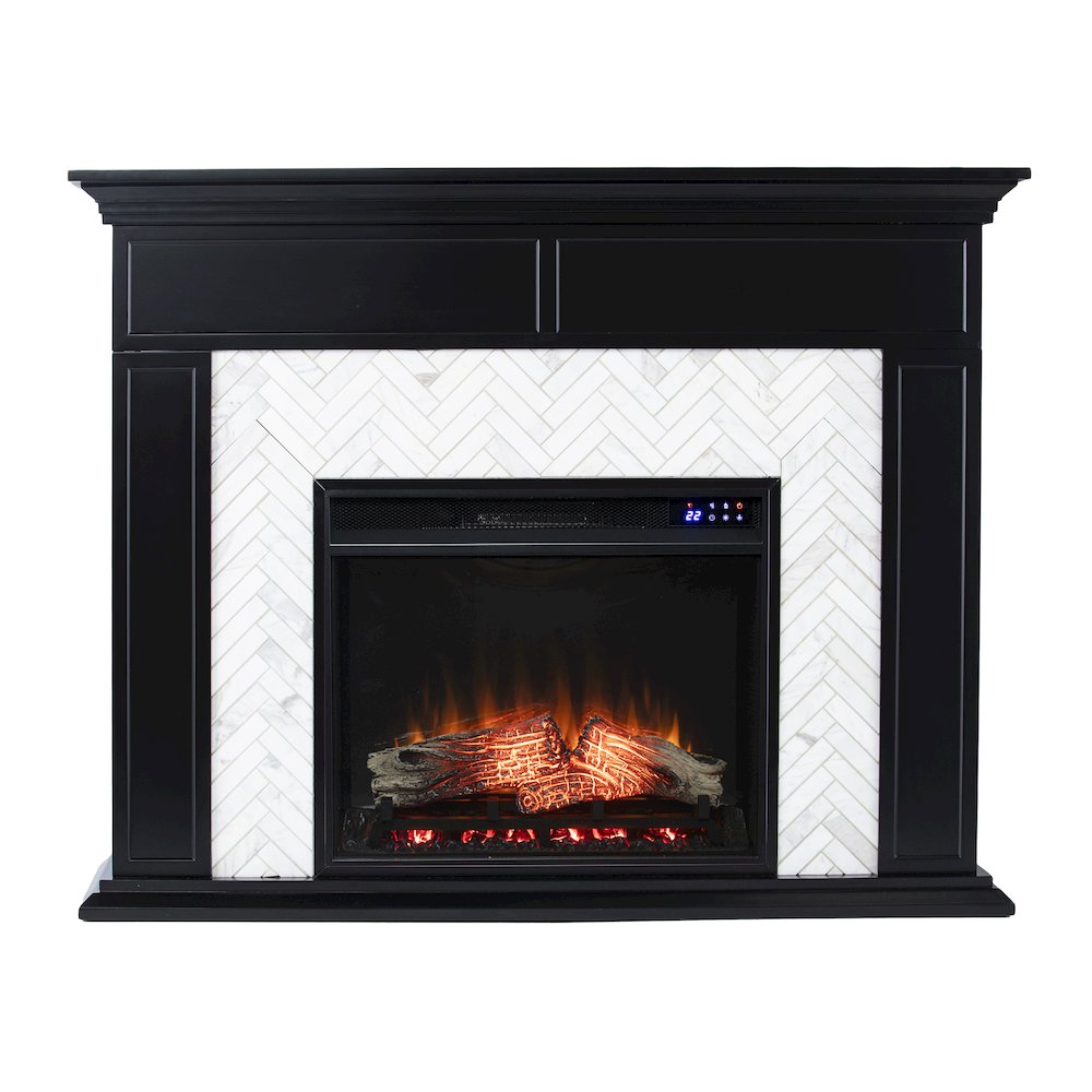 Torlington Marble Tiled Touch Screen Electric Fireplace in Black Color. Picture 2