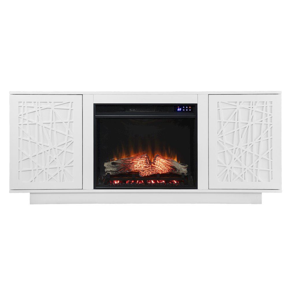 Delgrave Touch Screen Electric Media Fireplace Storage in White Color. Picture 2