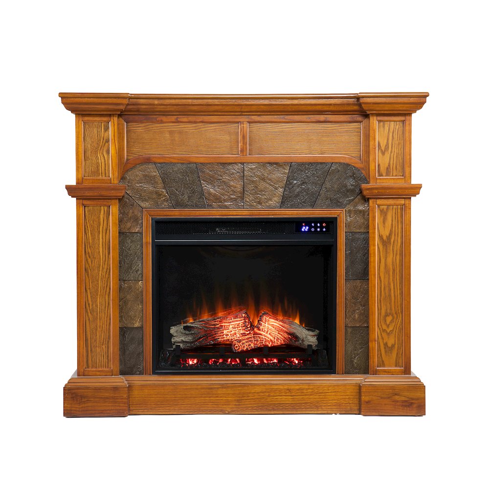 Corner Convertible Electric Fireplace with Touch Screen in Brown Color. Picture 2
