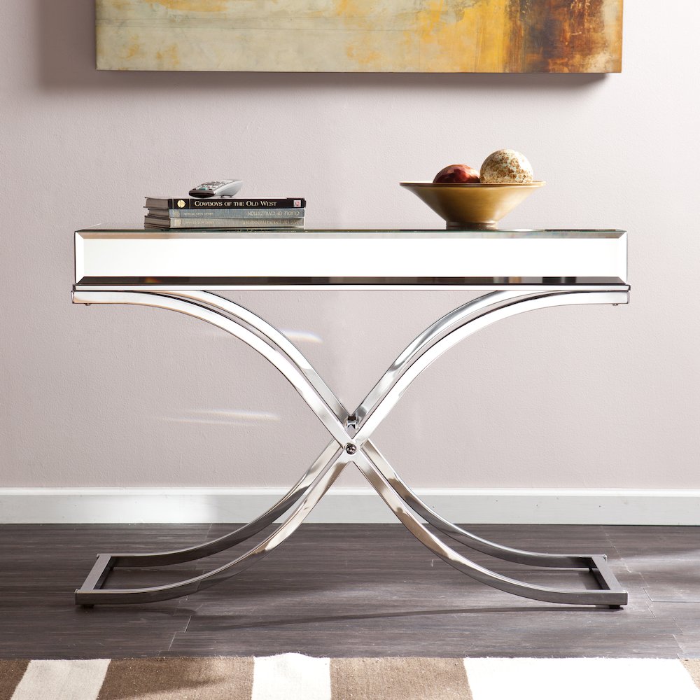Ava Mirrored Console Table in Silver Color. Picture 2