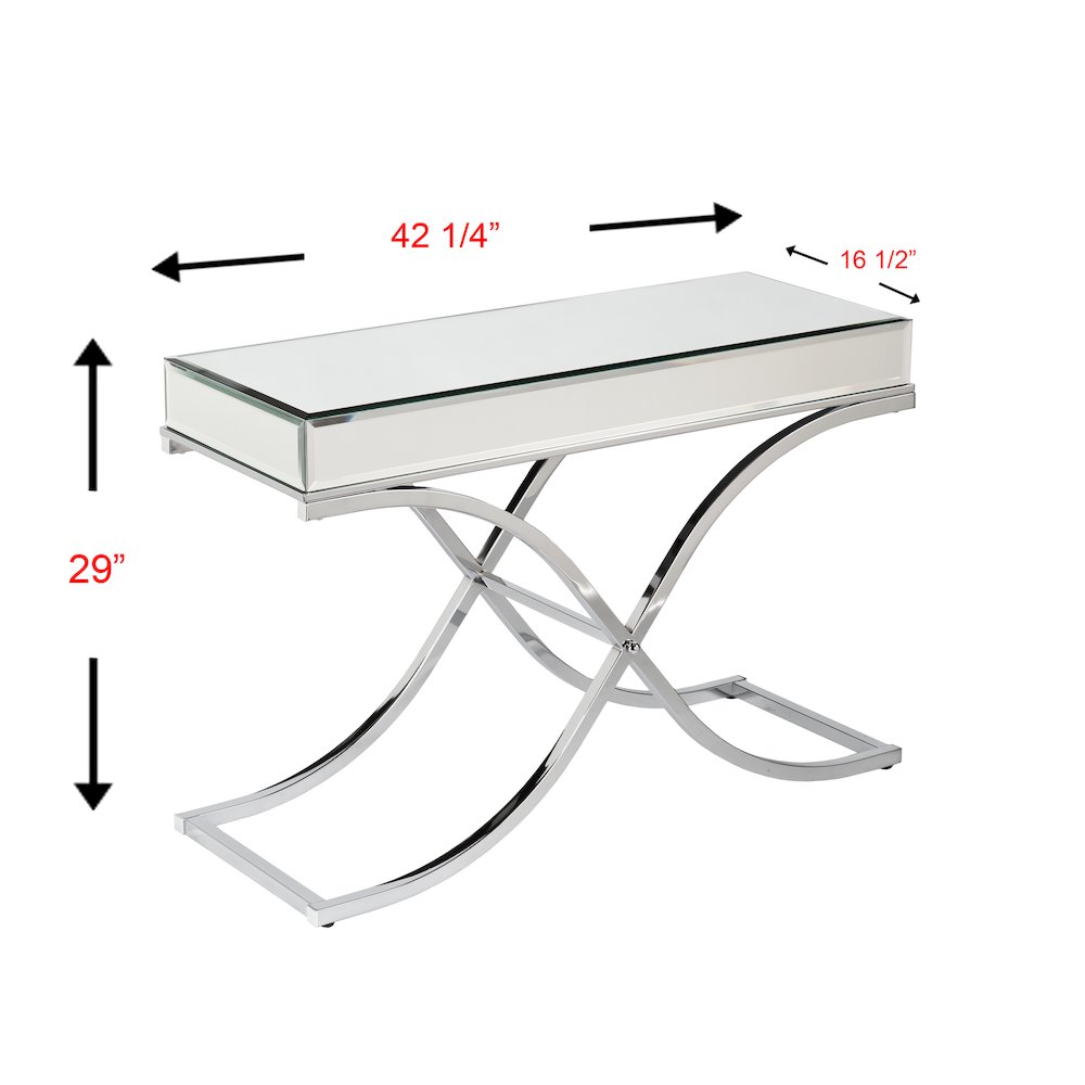 Ava Mirrored Console Table in Silver Color. Picture 4