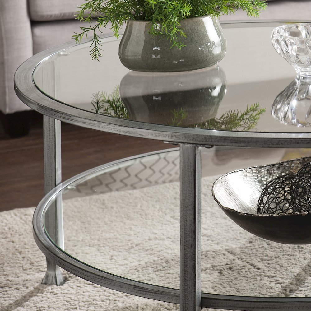 Jaymes Metal/Glass Round Cocktail Table - Silver. Picture 4