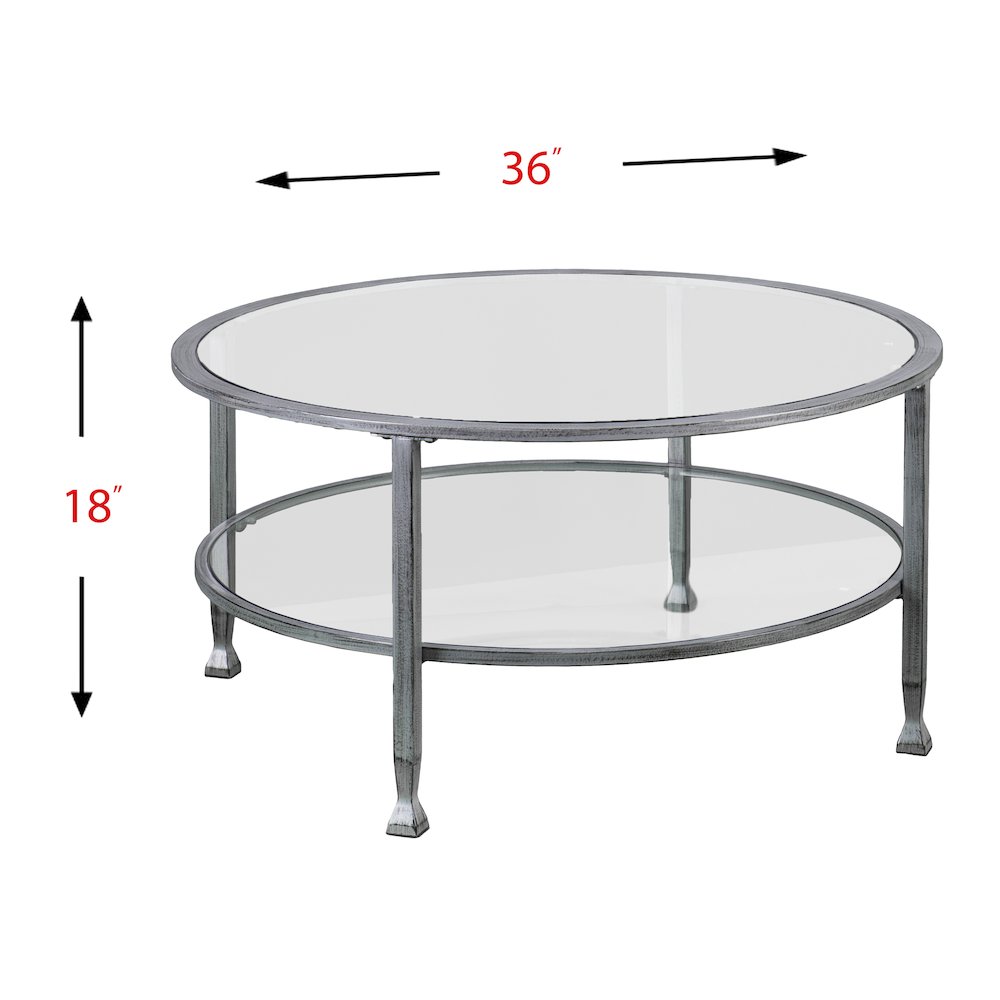 Jaymes Metal/Glass Round Cocktail Table - Silver. Picture 5