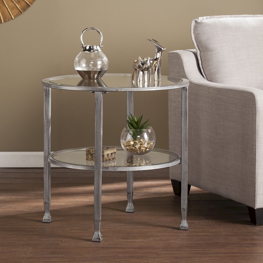 Jaymes Metal/Glass Round End Table - Silver. Picture 2