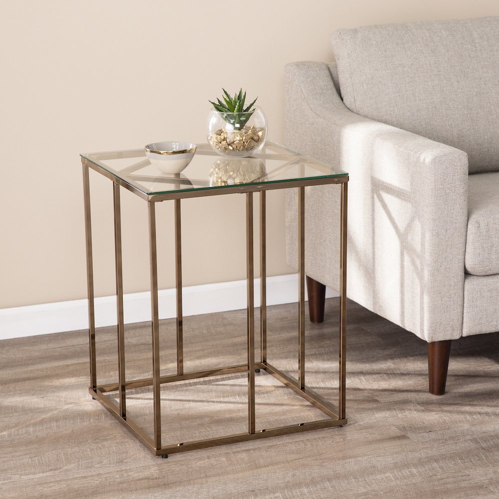 Nicholance Contemporary End Table with Glass Top. Picture 2