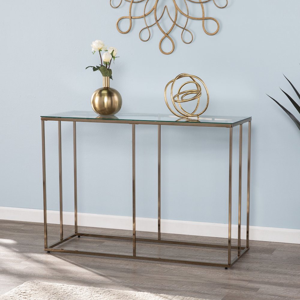 Nicholance Contemporary Glass-Top Console Table. Picture 2