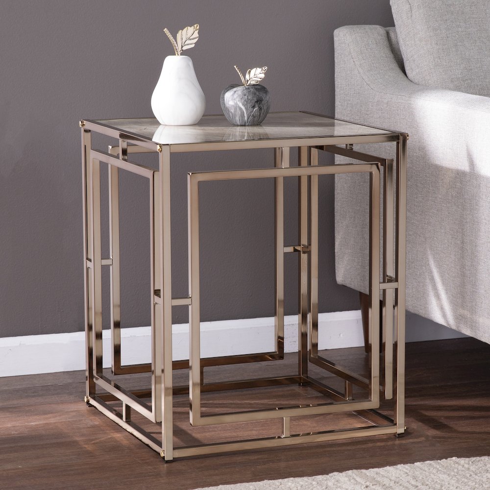 Simondley Faux Marble End Table. Picture 2