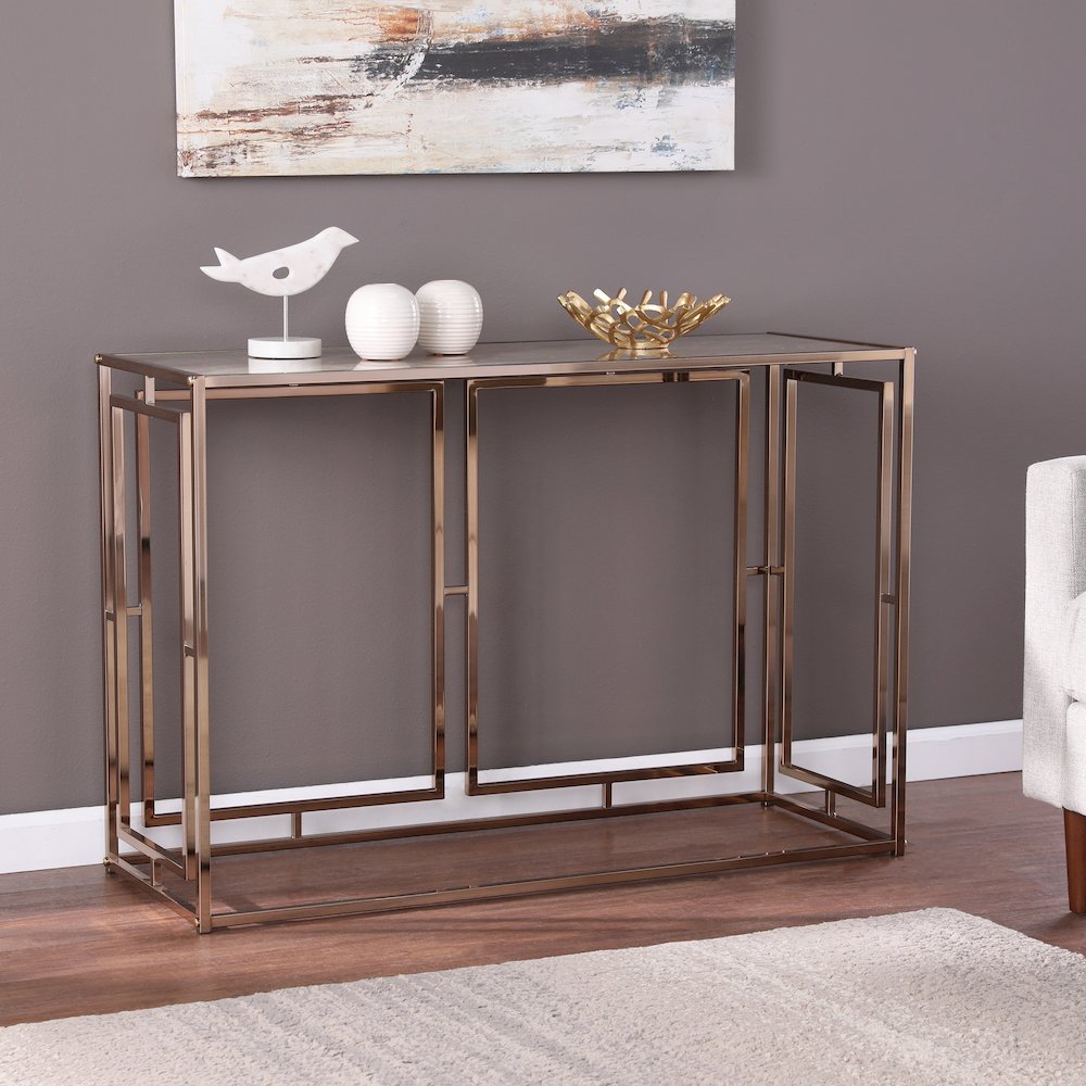 Simondley Faux Marble Console Table. Picture 2