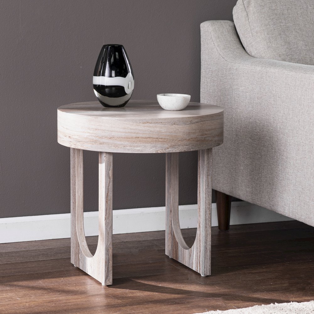 Chadkirk Round Faux Marble End Table. Picture 2